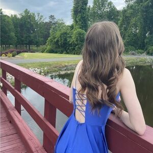 Elegant Blue Lace-Up Back Dress